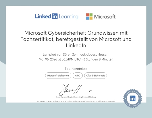 Microsoft Cybersicherheit Grundwissen mit Fachzertifikat, bereitgestellt von Microsoft und LinkedIn